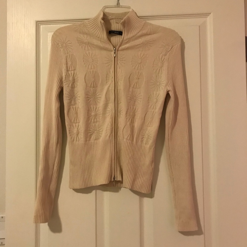 Sculpture Silk Beaded Cardigan Sz S